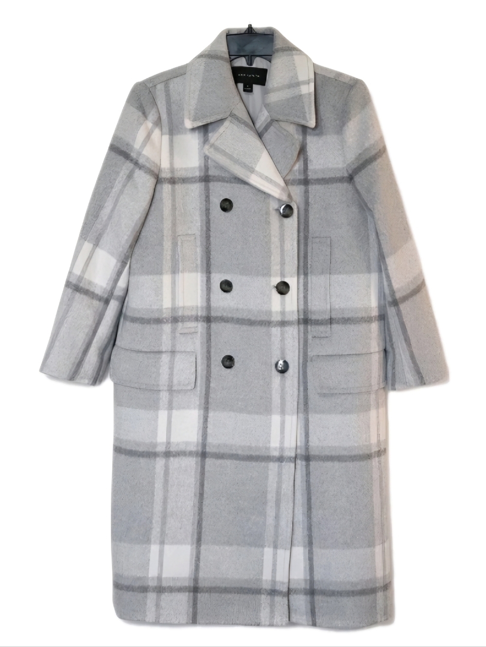 Ann Taylor Grey Plaid Double Breasted Coat MP Medium Petite Quiet Luxury Lined